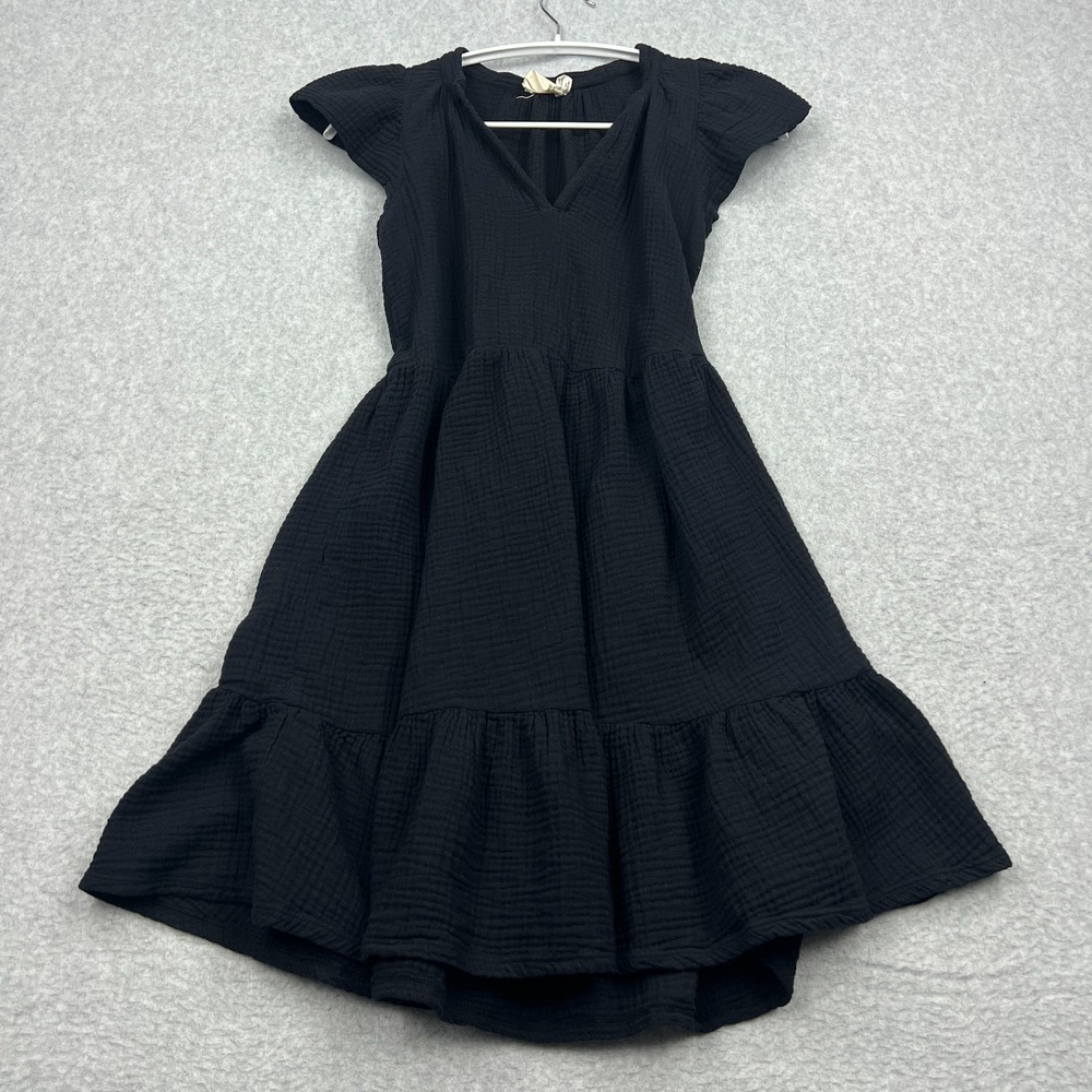Nation LTD Padma Ruffled Mini Dress Women's XS Black Double Gauze Tiered V-Neck